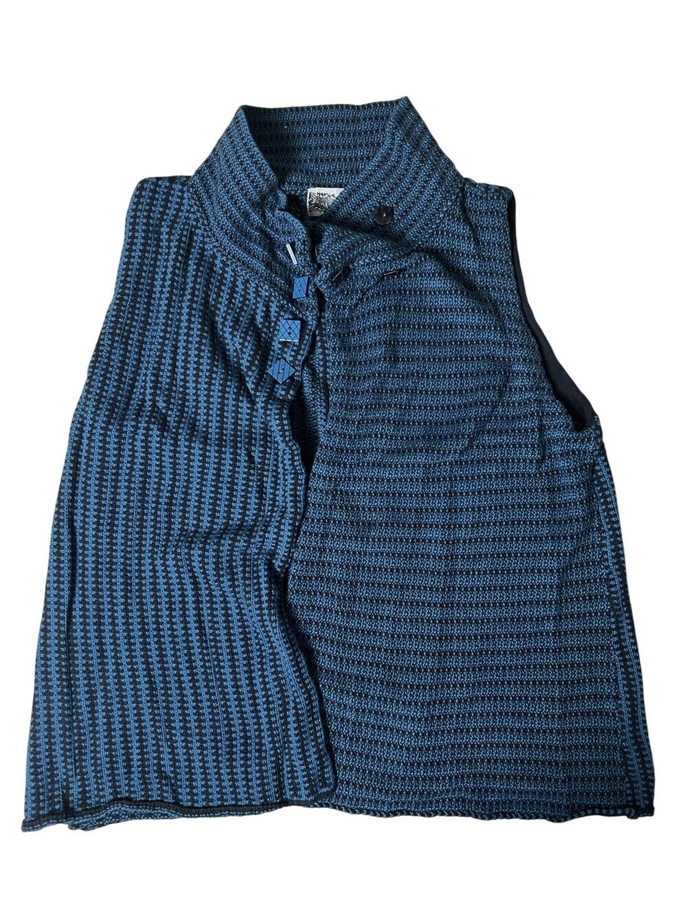 Habitat Vest Womens XL Blue Striped Collared Toggle Pockets Knit Unlined Short